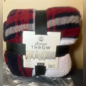 Birch Trail-Sherpa Throw Blanket in Cheater Red, Blue, and White